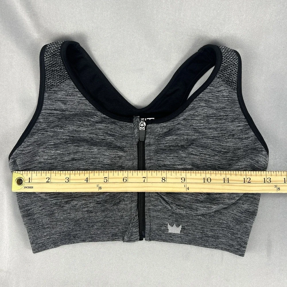 SHEFIT‎ Lounge Sports Bra Luxe (L) Zip Front Close Graphite Gray Removable Pads